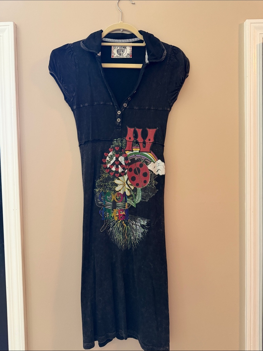 Just Me Black Midi Dress with Multicolor Graphic